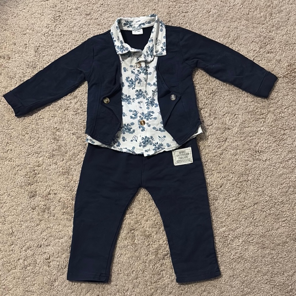 Navy Blue Baby Outfit with Floral Shirt